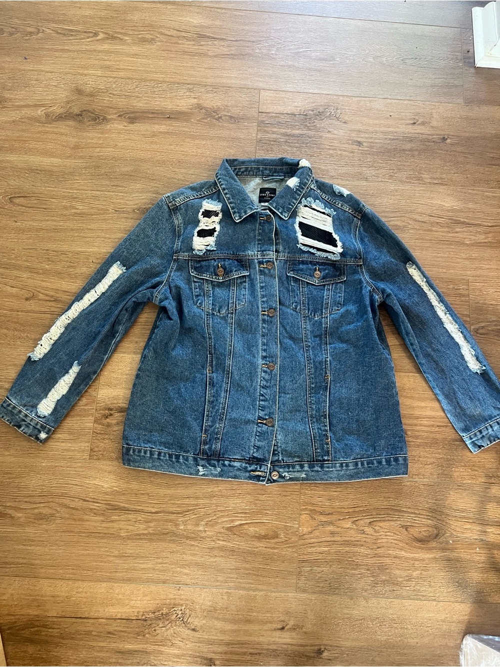 one 5 one Distressed Blue Denim Trucker Jacket